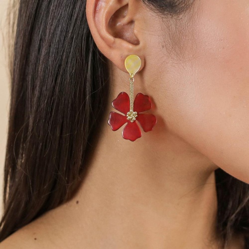 Серьги Nature Bijoux, Hibiscus, с перламутром и цветком из рога, NB25.1-12-79986 красный фото 3